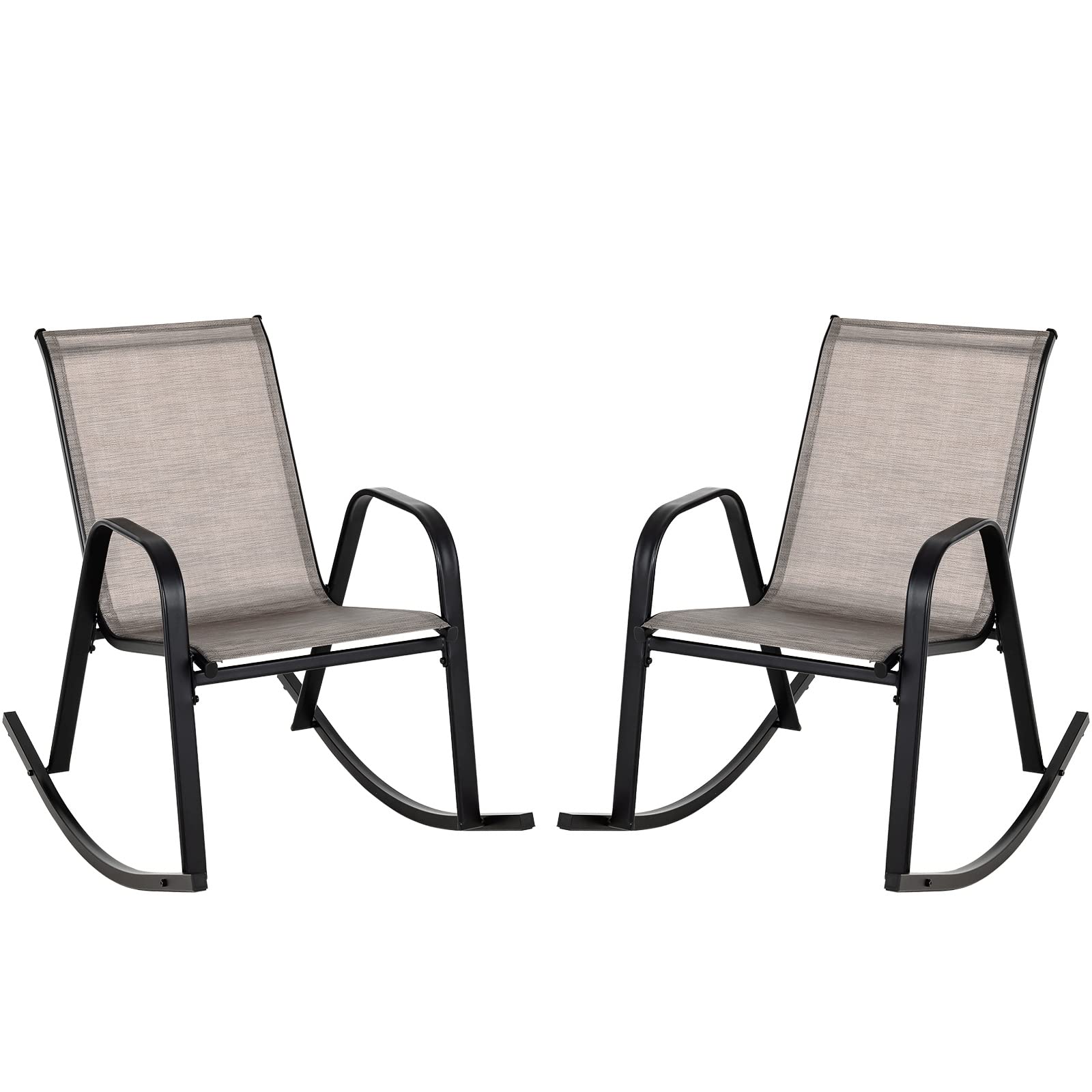 Tangkula Patio Rocking Chair Set of 2/4, Outdoor Ergonomic Rockers with Breathable Fabric Seat